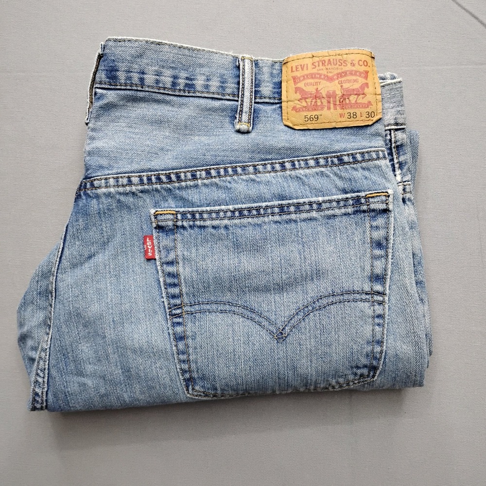 Levis 569 Loose Straight Leg Jeans Mens 38x30 Light Wash Blue Denim 00569-1271